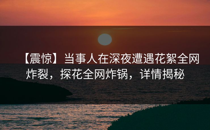 【震惊】当事人在深夜遭遇花絮全网炸裂，探花全网炸锅，详情揭秘