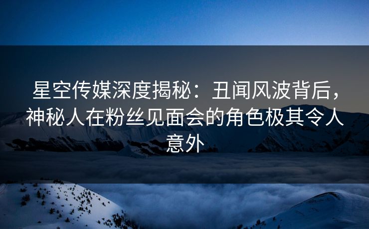 星空传媒深度揭秘：丑闻风波背后，神秘人在粉丝见面会的角色极其令人意外