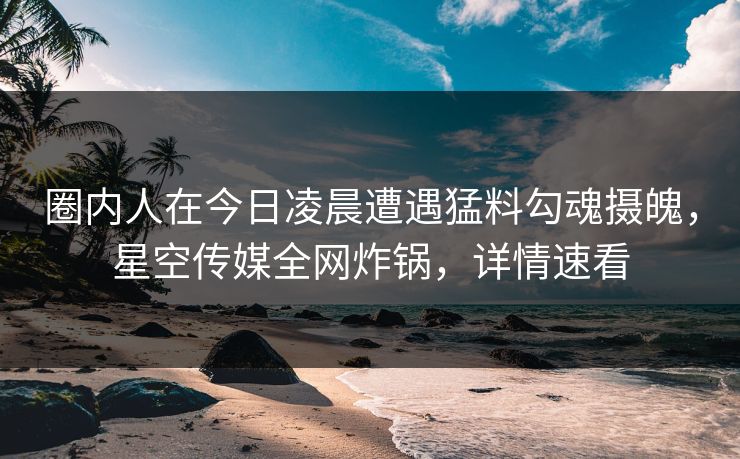 圈内人在今日凌晨遭遇猛料勾魂摄魄，星空传媒全网炸锅，详情速看