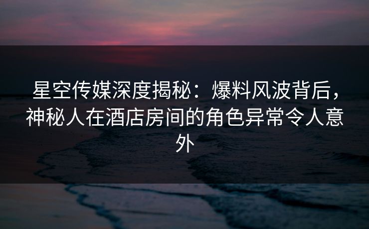 星空传媒深度揭秘：爆料风波背后，神秘人在酒店房间的角色异常令人意外