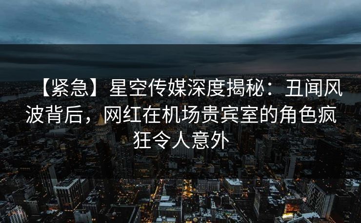 【紧急】星空传媒深度揭秘：丑闻风波背后，网红在机场贵宾室的角色疯狂令人意外