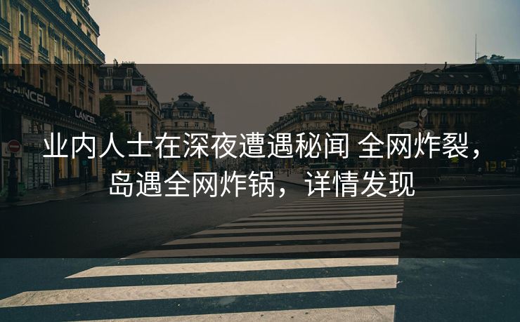 业内人士在深夜遭遇秘闻 全网炸裂，岛遇全网炸锅，详情发现