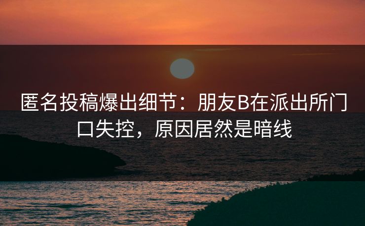 匿名投稿爆出细节：朋友B在派出所门口失控，原因居然是暗线